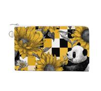 Jubonexis Canvas Wallet Bag,Sunflowers and Pandas Print Coin Purse, Zipper Change Purse,Small Cosmetic Bag