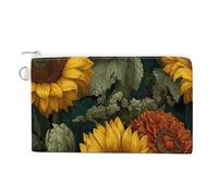 Jubonexis Canvas Wallet Bag,Sunflowers Botanical Vintage Floral Print Coin Purse, Zipper Change Purse,Small Cosmetic Bag