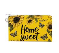 Jubonexis Canvas Wallet Bag,Sunflowers Butterflies Home Sweet Home Print Coin Purse, Zipper Change Purse,Small Cosmetic Bag