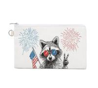 Jubonexis Canvas Wallet Bag,Sunglasses Raccoon Small American Flag Print Coin Purse, Zipper Change Purse,Small Cosmetic Bag