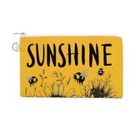 Jubonexis Canvas Wallet Bag,Sunshine on Yellow Sunflower Cartoon Print Coin Purse, Zipper Change Purse,Small Cosmetic Bag