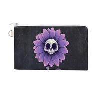 Jubonexis Canvas Wallet Bag,Surreal Flower with Human Skull Print Coin Purse, Zipper Change Purse,Small Cosmetic Bag