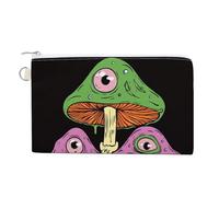 Jubonexis Canvas Wallet Bag,Surreal Melting Mushrooms with Eyes Print Coin Purse, Zipper Change Purse,Small Cosmetic Bag
