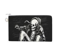Jubonexis Canvas Wallet Bag,Surreal Skeleton on Skateboard Print Coin Purse, Zipper Change Purse,Small Cosmetic Bag