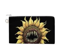 Jubonexis Canvas Wallet Bag,Surreal Sunflower with Sharp Teeth Print Coin Purse, Zipper Change Purse,Small Cosmetic Bag