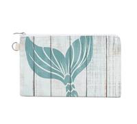 Jubonexis Canvas Wallet Bag,Teal White Mermaid Tail on Wood Print Coin Purse, Zipper Change Purse,Small Cosmetic Bag