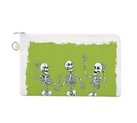 Jubonexis Canvas Wallet Bag,Text Happy That and Halloween Skeletons Dancing Print Coin Purse, Zipper Change Purse,Small Cosmetic Bag