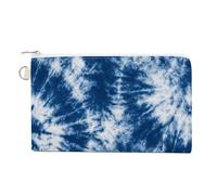 Jubonexis Canvas Wallet Bag,Tie-dye in Indigo and White Print Coin Purse, Zipper Change Purse,Small Cosmetic Bag