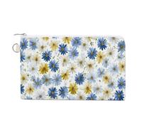 Jubonexis Canvas Wallet Bag,Tiny Blue White Yellow Daisies Print Coin Purse, Zipper Change Purse,Small Cosmetic Bag