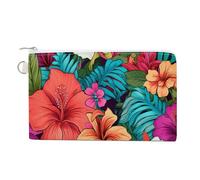 Jubonexis Canvas Wallet Bag,Tropical Flowers Colorful Print Coin Purse, Zipper Change Purse,Small Cosmetic Bag