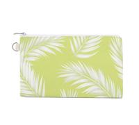Jubonexis Canvas Wallet Bag,Tropical Leaf Light Yellow Green Palm Leaves Print Coin Purse, Zipper Change Purse,Small Cosmetic Bag