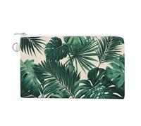 Jubonexis Canvas Wallet Bag,Tropical Leaves Monstera Palm Fronds Print Coin Purse, Zipper Change Purse,Small Cosmetic Bag