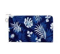 Jubonexis Canvas Wallet Bag,Tropical Print Fabric Blue White Print Coin Purse, Zipper Change Purse,Small Cosmetic Bag