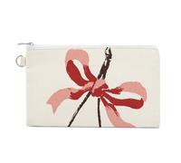 Jubonexis Canvas Wallet Bag,Two Cherries with A Pink Ribbon Bow Print Coin Purse, Zipper Change Purse,Small Cosmetic Bag