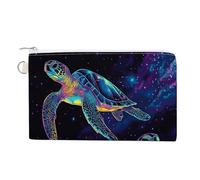Jubonexis Canvas Wallet Bag,Two Neon Sea Turtles Print Coin Purse, Zipper Change Purse,Small Cosmetic Bag