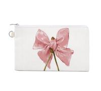 Jubonexis Canvas Wallet Bag,Valentine's Day Pink Bow Cherries Disco Ball Print Coin Purse, Zipper Change Purse,Small Cosmetic Bag