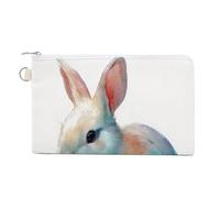 Jubonexis Canvas Wallet Bag,Vibrant Watercolor A Rabbit Print Coin Purse, Zipper Change Purse,Small Cosmetic Bag