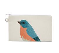 Jubonexis Canvas Wallet Bag,Vintage Bird Blue Spring Song Print Coin Purse, Zipper Change Purse,Small Cosmetic Bag