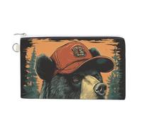 Jubonexis Canvas Wallet Bag,Vintage Black Bear Baseball Hat Print Coin Purse, Zipper Change Purse,Small Cosmetic Bag