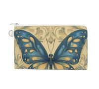 Jubonexis Canvas Wallet Bag,Vintage Blue Butterfly Print Coin Purse, Zipper Change Purse,Small Cosmetic Bag