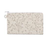 Jubonexis Canvas Wallet Bag,Vintage Botanical Brown Motifs on Light Beige Print Coin Purse, Zipper Change Purse,Small Cosmetic Bag