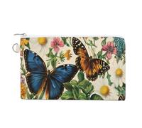 Jubonexis Canvas Wallet Bag,Vintage Botanical Butterflies Flowers Print Coin Purse, Zipper Change Purse,Small Cosmetic Bag