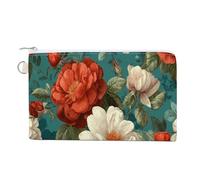 Jubonexis Canvas Wallet Bag,Vintage Floral Flowers White Red Roses Print Coin Purse, Zipper Change Purse,Small Cosmetic Bag