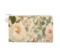 Jubonexis Canvas Wallet Bag,Vintage Floral Soft Blush Pink Roses Print Coin Purse, Zipper Change Purse,Small Cosmetic Bag