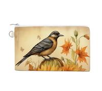 Jubonexis Canvas Wallet Bag,Vintage Pumpkin Sunflowers Birds Print Coin Purse, Zipper Change Purse,Small Cosmetic Bag