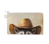 Jubonexis Canvas Wallet Bag,Vintage Raccoon in Cowboy Hat Print Coin Purse, Zipper Change Purse,Small Cosmetic Bag