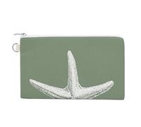 Jubonexis Canvas Wallet Bag,Vintage Starfish on Sage Green Minimal Print Coin Purse, Zipper Change Purse,Small Cosmetic Bag