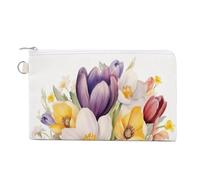 Jubonexis Canvas Wallet Bag,Vintage Watercolor Bouquet of Tulips Print Coin Purse, Zipper Change Purse,Small Cosmetic Bag