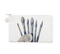 Jubonexis Canvas Wallet Bag,Watercolor Artist's Palette with Paintbrushes Print Coin Purse, Zipper Change Purse,Small Cosmetic Bag