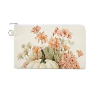 Jubonexis Canvas Wallet Bag,Watercolor Autumn Pumpkins Flowers Print Coin Purse, Zipper Change Purse,Small Cosmetic Bag
