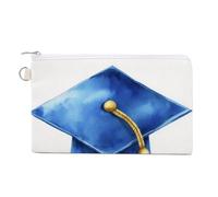 Jubonexis Canvas Wallet Bag,Watercolor Blue Gold Graduation Cap with Tassel Print Coin Purse, Zipper Change Purse,Small Cosmetic Bag