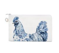 Jubonexis Canvas Wallet Bag,Watercolor Chicken Blue White Pattern Print Coin Purse, Zipper Change Purse,Small Cosmetic Bag