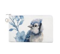 Jubonexis Canvas Wallet Bag,Watercolor Cute Blue Bird on Tree Branch Print Coin Purse, Zipper Change Purse,Small Cosmetic Bag