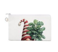 Jubonexis Canvas Wallet Bag,Watercolor Dwarf Holding A Christmas Tree Print Coin Purse, Zipper Change Purse,Small Cosmetic Bag