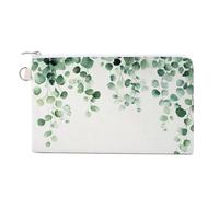 Jubonexis Canvas Wallet Bag,Watercolor Eucalyptus Leaves Print Coin Purse, Zipper Change Purse,Small Cosmetic Bag