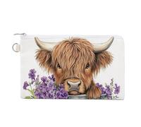 Jubonexis Canvas Wallet Bag,Watercolor Highland Cow in Metal Bucket Print Coin Purse, Zipper Change Purse,Small Cosmetic Bag