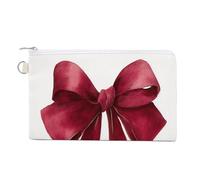Jubonexis Canvas Wallet Bag,Watercolor Large Deep Red Bow with Long Ribbon Print Coin Purse, Zipper Change Purse,Small Cosmetic Bag