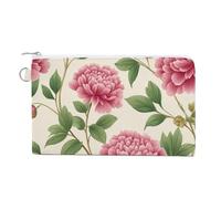Jubonexis Canvas Wallet Bag,Watercolor Peony Flowers Vintage Print Coin Purse, Zipper Change Purse,Small Cosmetic Bag