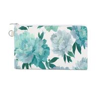 Jubonexis Canvas Wallet Bag,Watercolor Peony Pattern Green Minimalist Print Coin Purse, Zipper Change Purse,Small Cosmetic Bag