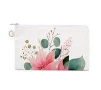 Jubonexis Canvas Wallet Bag,Watercolor Pink Poinsettia Eucalyptus Print Coin Purse, Zipper Change Purse,Small Cosmetic Bag