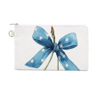 Jubonexis Canvas Wallet Bag,Watercolor Red Cherries with Blue Bow Print Coin Purse, Zipper Change Purse,Small Cosmetic Bag