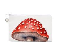 Jubonexis Canvas Wallet Bag,Watercolor Red Mushroom Print Coin Purse, Zipper Change Purse,Small Cosmetic Bag