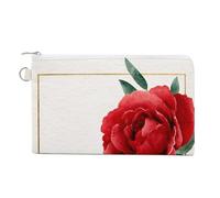 Jubonexis Canvas Wallet Bag,Watercolor Red Rose Floral Frame Print Coin Purse, Zipper Change Purse,Small Cosmetic Bag