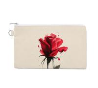 Jubonexis Canvas Wallet Bag,Watercolor Red Rose Print Coin Purse, Zipper Change Purse,Small Cosmetic Bag