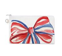 Jubonexis Canvas Wallet Bag,Watercolor Ribbon Bow Red Blue Stripes Print Coin Purse, Zipper Change Purse,Small Cosmetic Bag