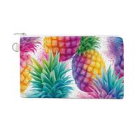Jubonexis Canvas Wallet Bag,Watercolor Tropical Pineapple Fruit Color Splash Print Coin Purse, Zipper Change Purse,Small Cosmetic Bag